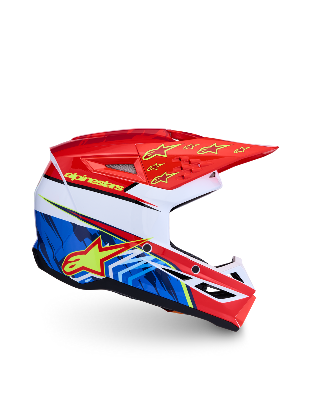 Alpinestars SM3 Youth Falcon Helmet, Motocross Racing, Red, Blue and White with Yellow Fluo, ECE 22.06 and DOT certified.