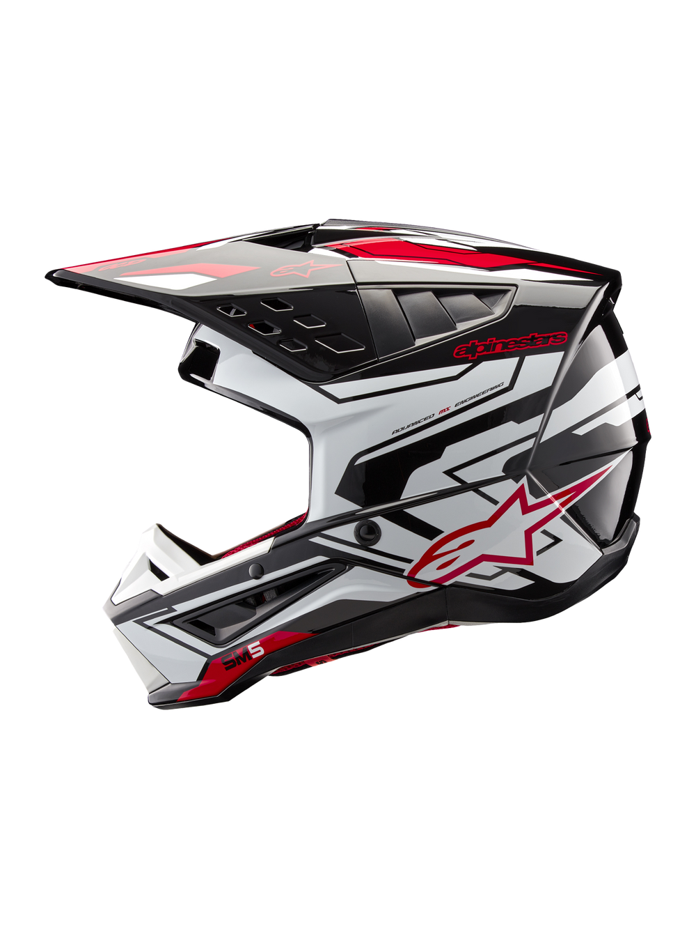 Alpinestars S-M5 Action 2 Helmet, Motocross Helmet, Black and Bright Red Glossy, lightweight off-road protection.