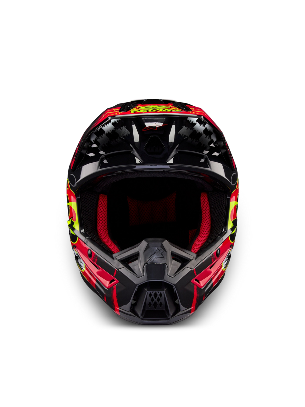 Alpinestars S-M5 Rash Helmet, Dark Gray and Bright Red Glossy Motocross Helmet with advanced impact protection.