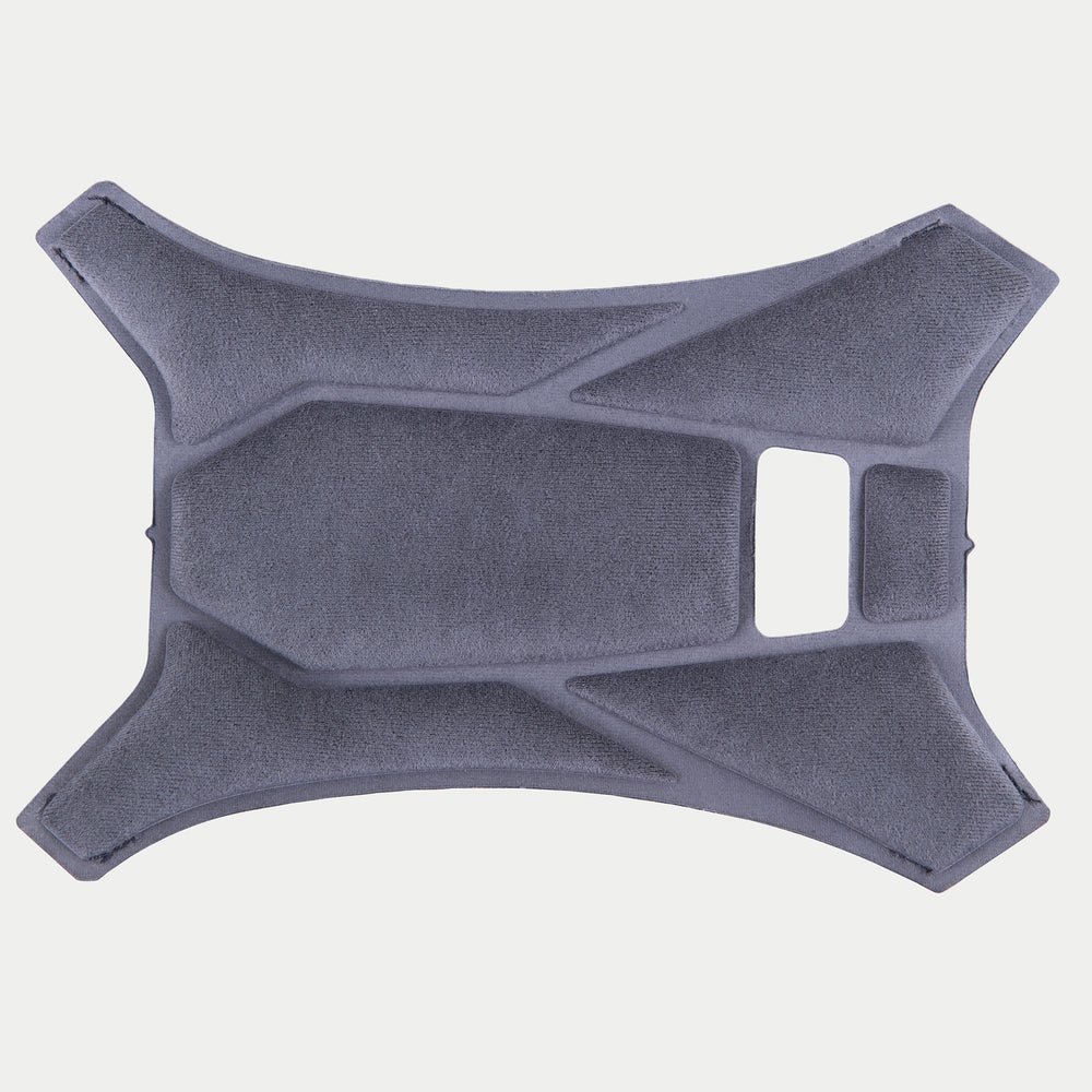 Alpinestars Supertech R10 Top Pad, Gray, official replacement crown pad for S-R10 helmets, featuring soft fabric with geometric padded sections and ventilation cutouts for interior comfort