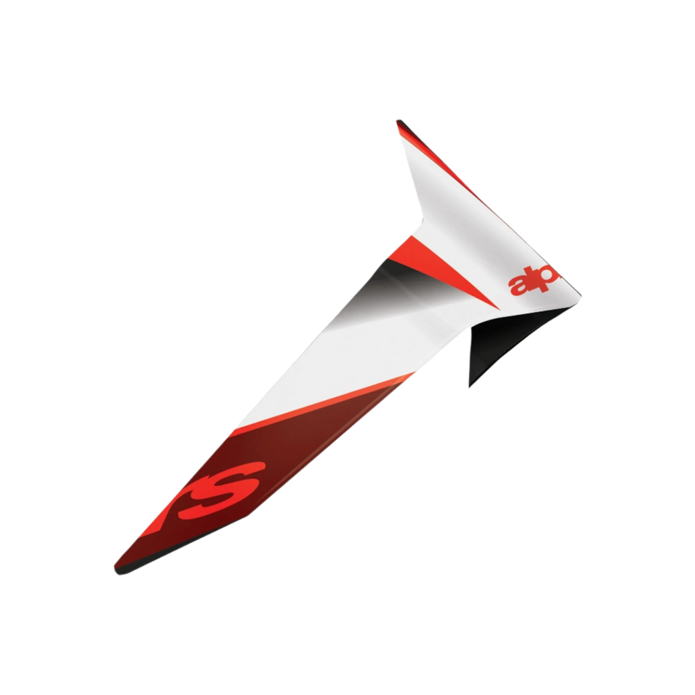 Alpinestars Supertech R10 Team Standard Spoiler, Motorcycle Helmet Accessory, Black Carbon Red and White Glossy finish, aerodynamic replacement part with sharp angular design and bold graphic branding.