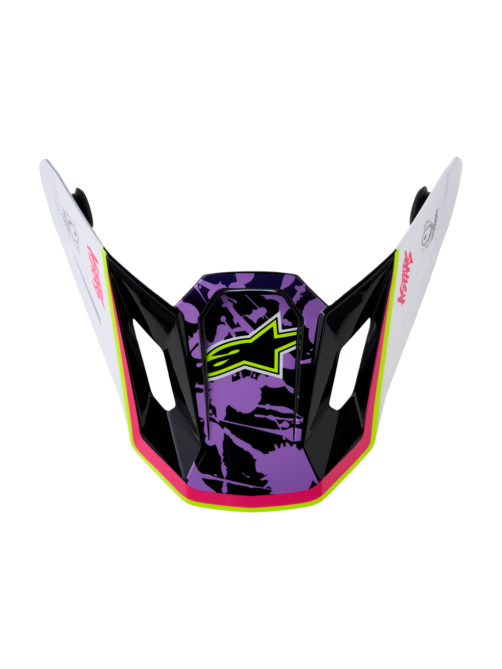 Alpinestars S-M7 Blaster Visor, replacement motocross helmet visor in glossy purple, pink, and white with a star logo.