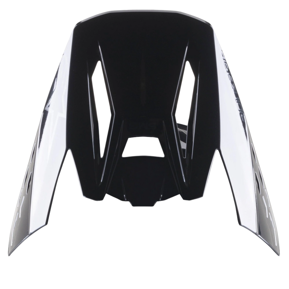 Alpinestars S-M5 Scout Visor, Black Silver Glossy replacement peak for motocross helmets, aerodynamic design with side branding and ventilation slots, high-gloss finish