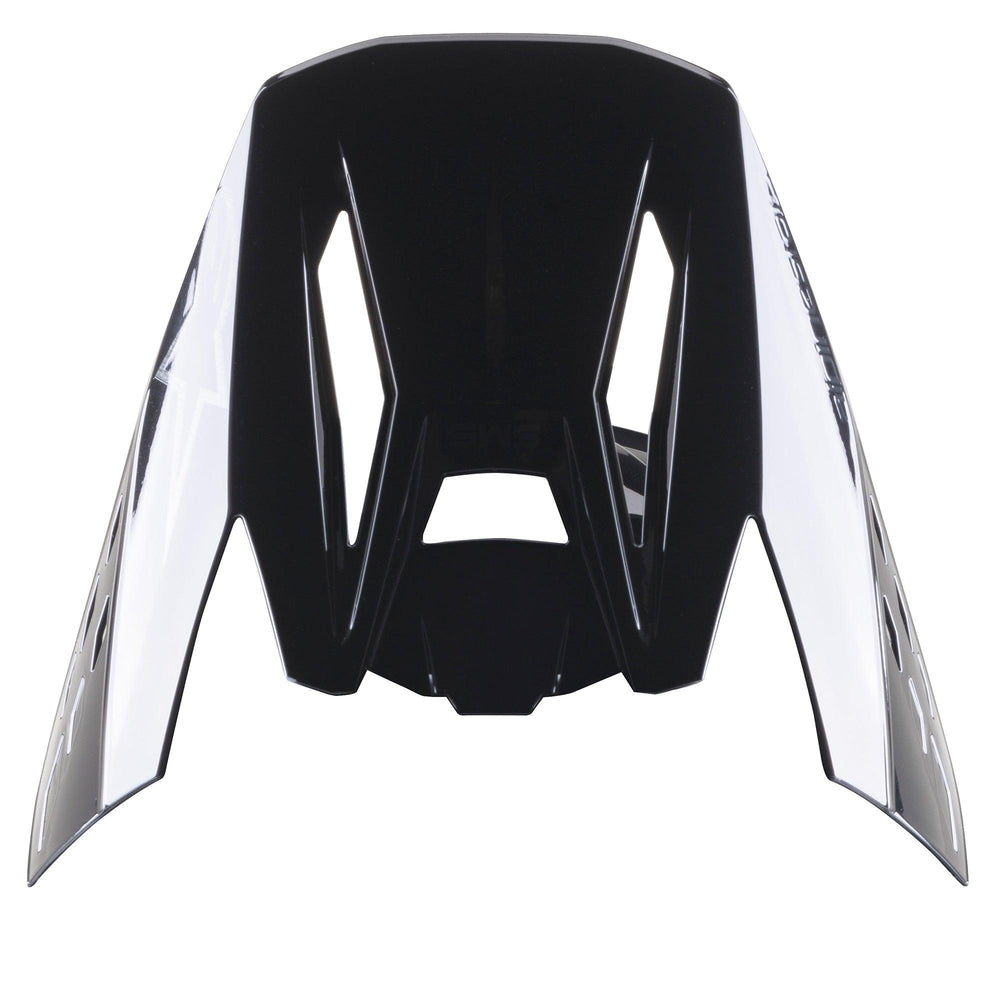 Alpinestars S-M5 Scout Helmet Visor, Replacement Peak, Black Silver Glossy, featuring aerodynamic vents and silver side panels with branding, glossy finish for motocross and enduro helmets