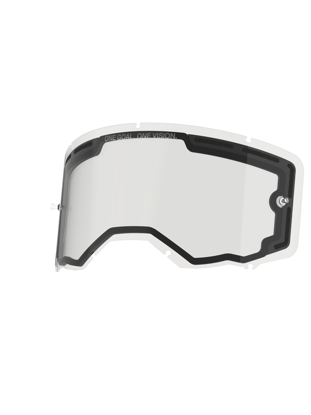 Alpinestars Vision 8-5-3 Lens Dual Pane, Clear goggle replacement lens, featuring dual-pane construction with foam-backed ventilation, integrated tear-off posts, and seven-keyhole locking system, 