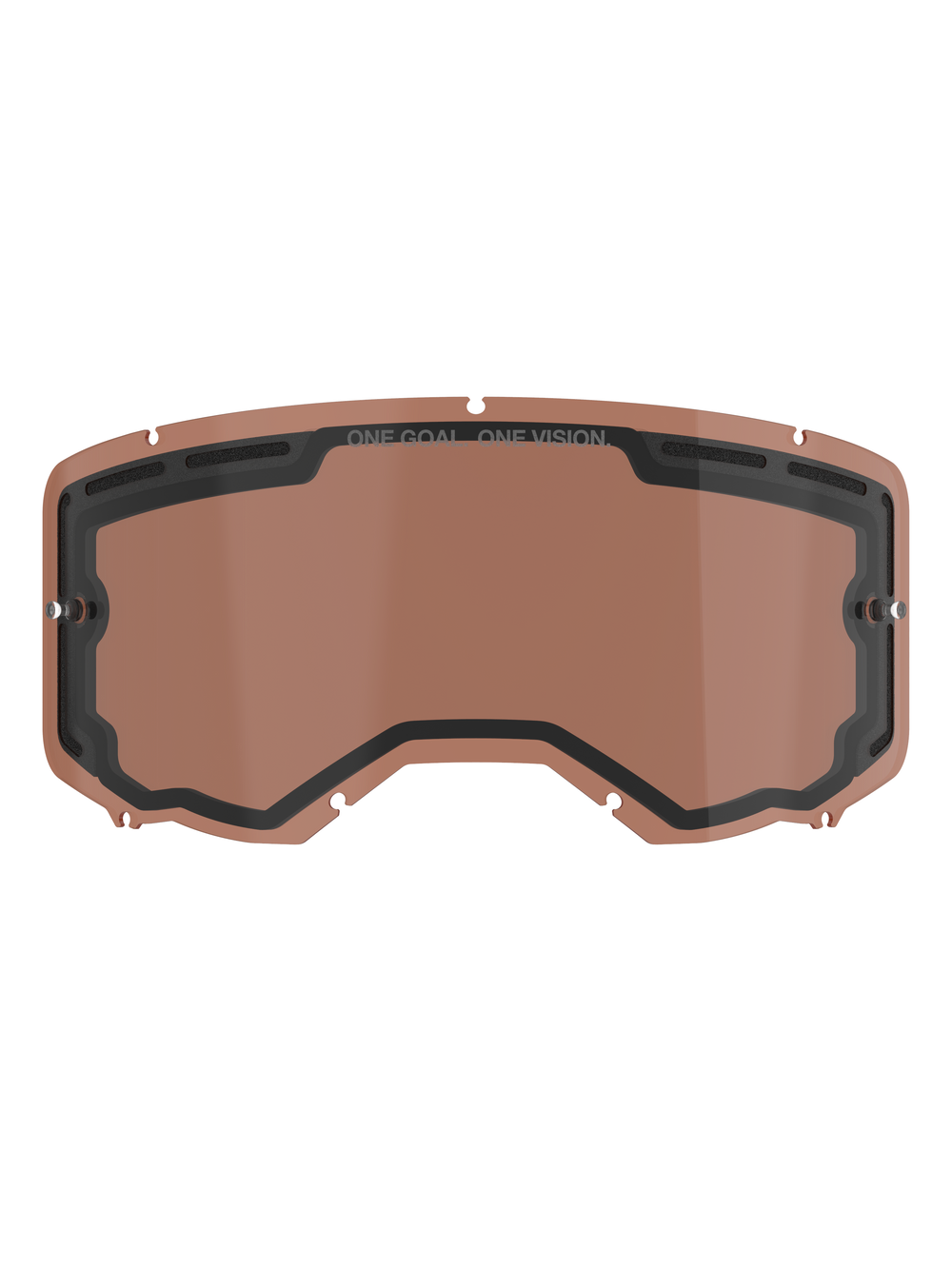 Alpinestars Vision 8-5-3 Dual Pane Vented Lens, Copper Rose tinted replacement lens for motocross goggles, featuring integrated tear-off posts, top ventilation ports, and ONE GOAL ONE VISION branding.