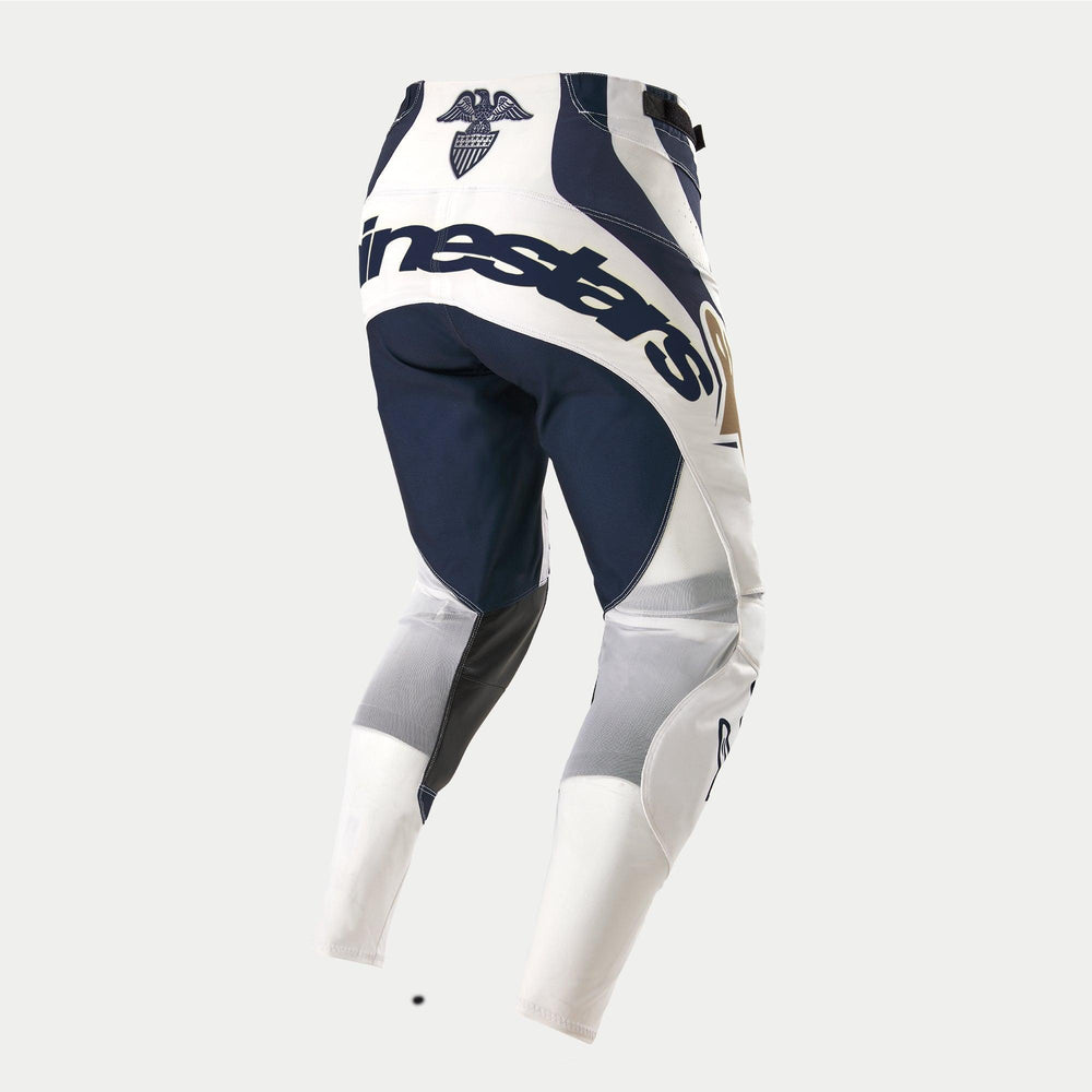 Alpinestars Techstar Dress Whites Tropical LE Pants, Men's Motocross Racing Pants, White and Dark Blue with mesh panels.